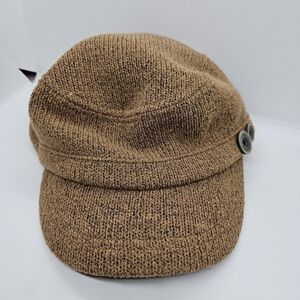 Scala Pronto knit cadet hat with button accent brown tan